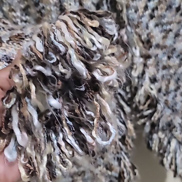 CASAMIA Brown Multicolored Ruffle Cardigan Sweater Sz M/L - Picture 6 of 9